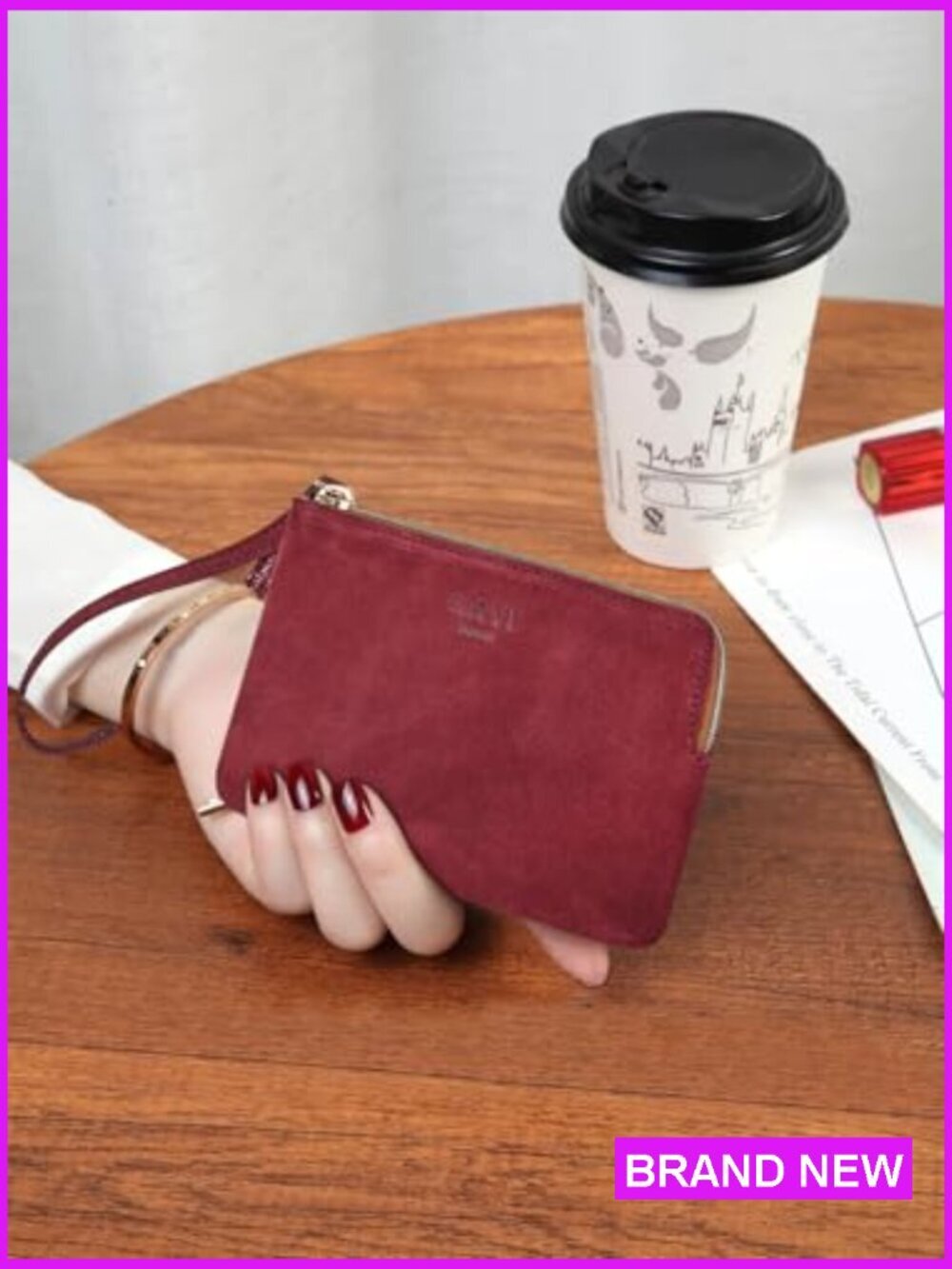 Genuine Leather Wristlet Purse Women Evening Pouch Clutch Bag Zip Closure - Picture 6 of 6
